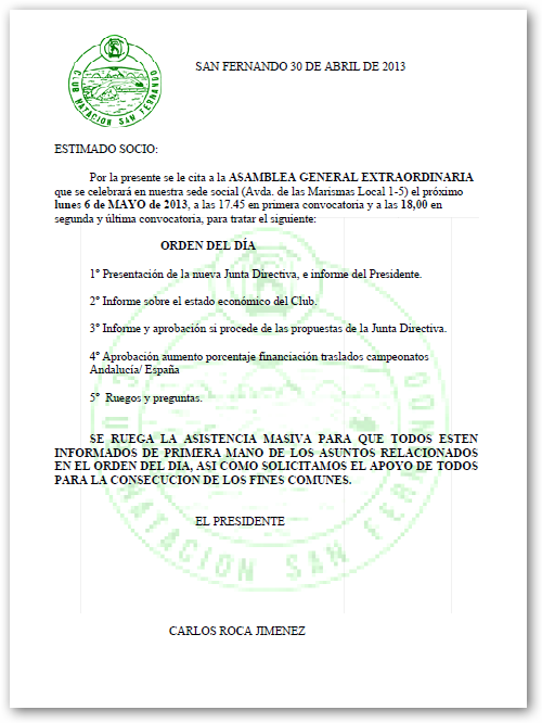 Convocatoria y Orden del Día